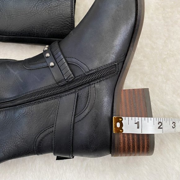 Lucky Brand Women's Karesi Leather Stacked Heel Harness Knee-High, Black, Size 7 - Picture 12 of 12